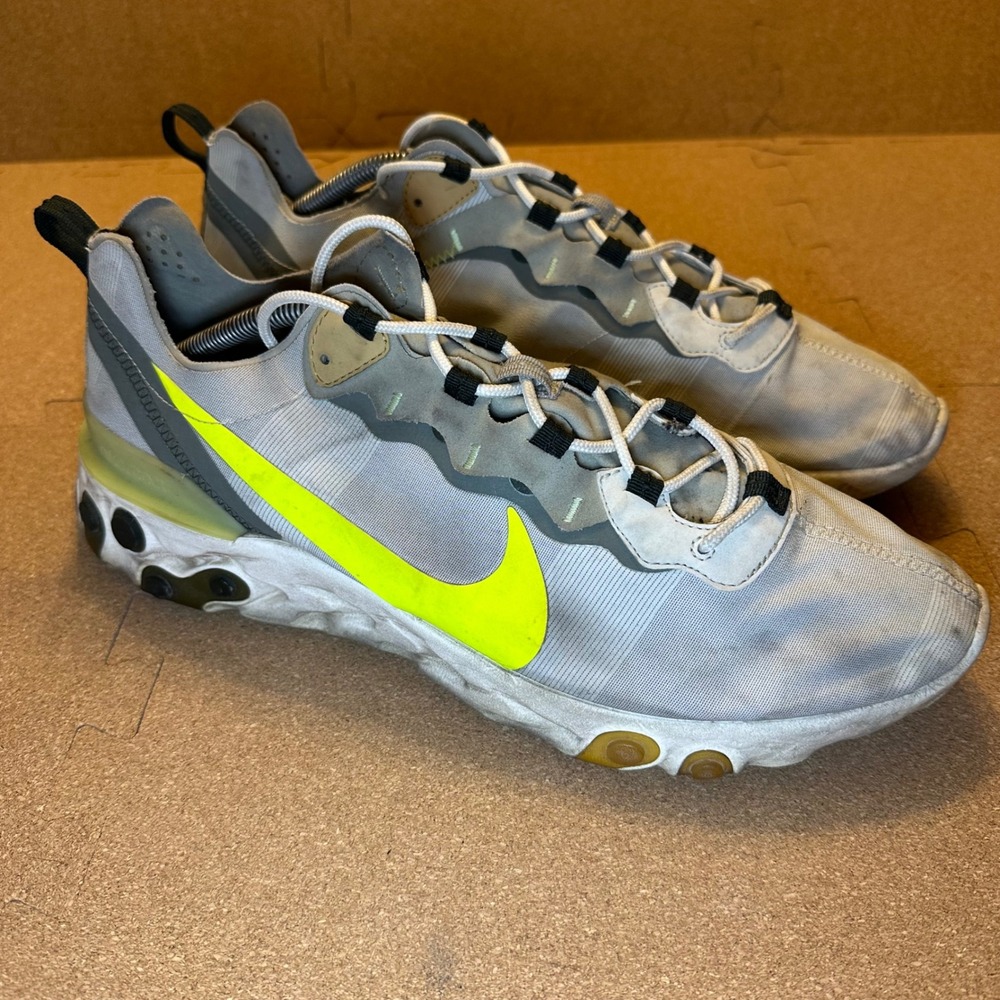 Nike React Element 55 Mens 13 Grey Volt BQ6166-009 Running Sneakers Shoes